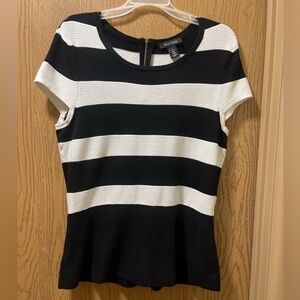 White House Black Market Striped Black and White Blouse